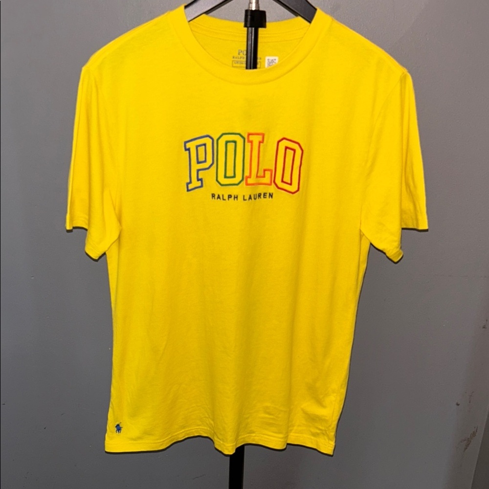 Ralph Lauren Kids Youth Yellow POLO Multicolor Logo Tee Size Large 14-16 Boys